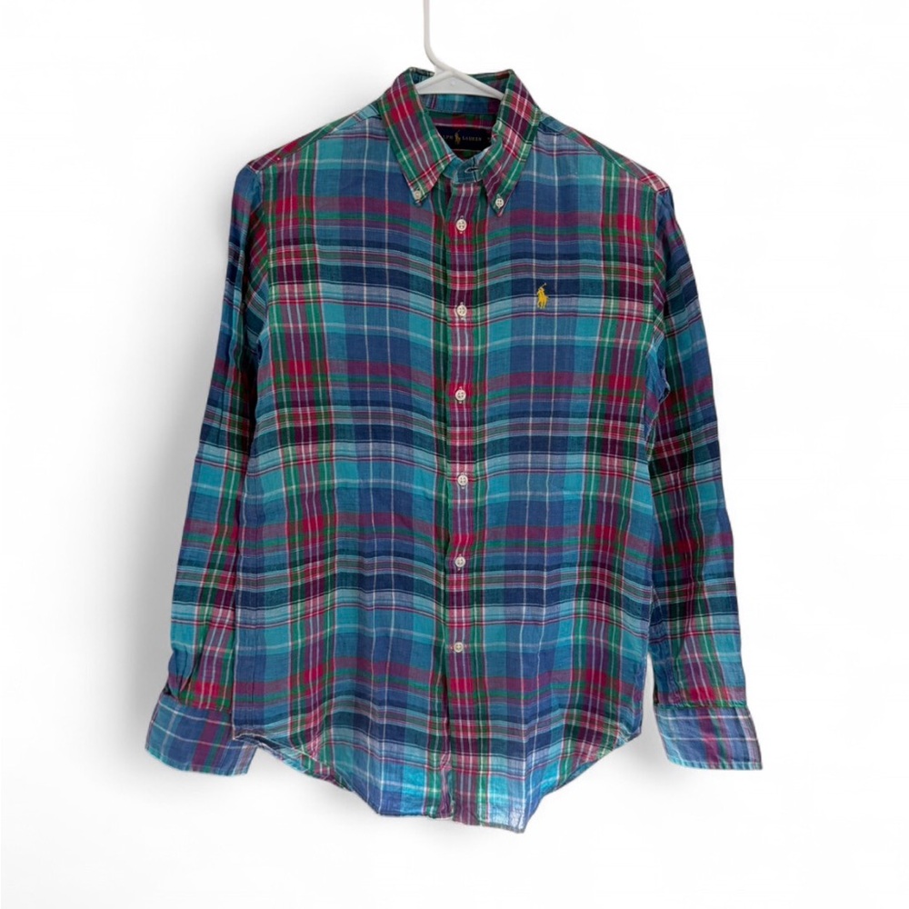 Ralph Lauren Men’s 100% Linen Shirt XS Multicolor Plaid Long Sleeve Preppy
